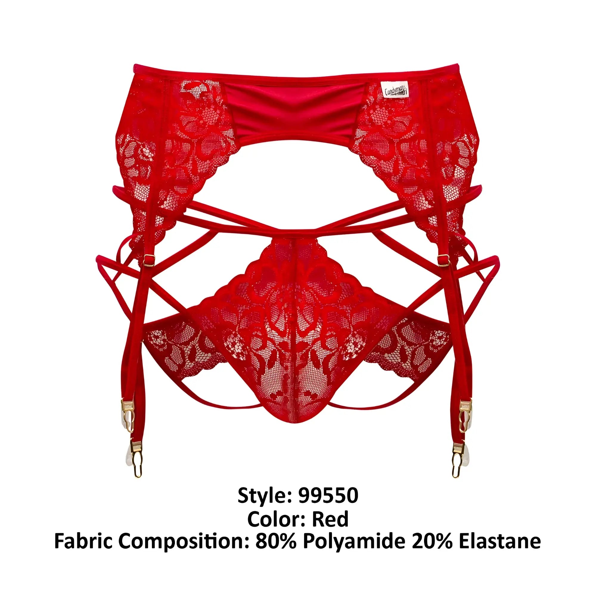 Candyman 99550 red lace garter belt with floral pattern and adjustable straps for lingerie outfits