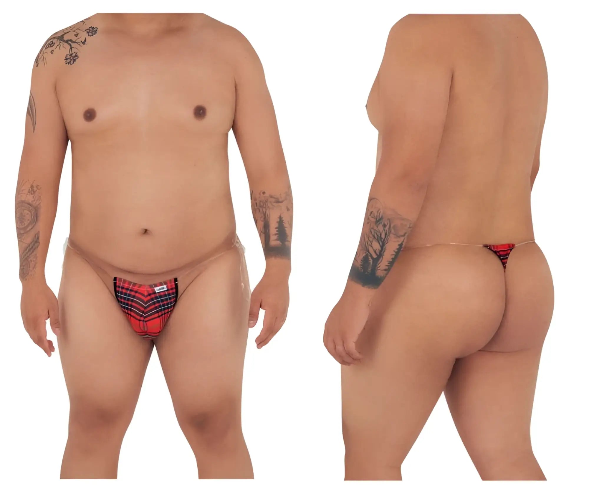 Red and black plaid CandyMan 99571X invisible micro g-string thong with small white logo on front