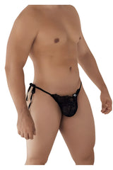 Black lace thong with tied side ties showing the back side in candyman 99579 lace heart bikini color black