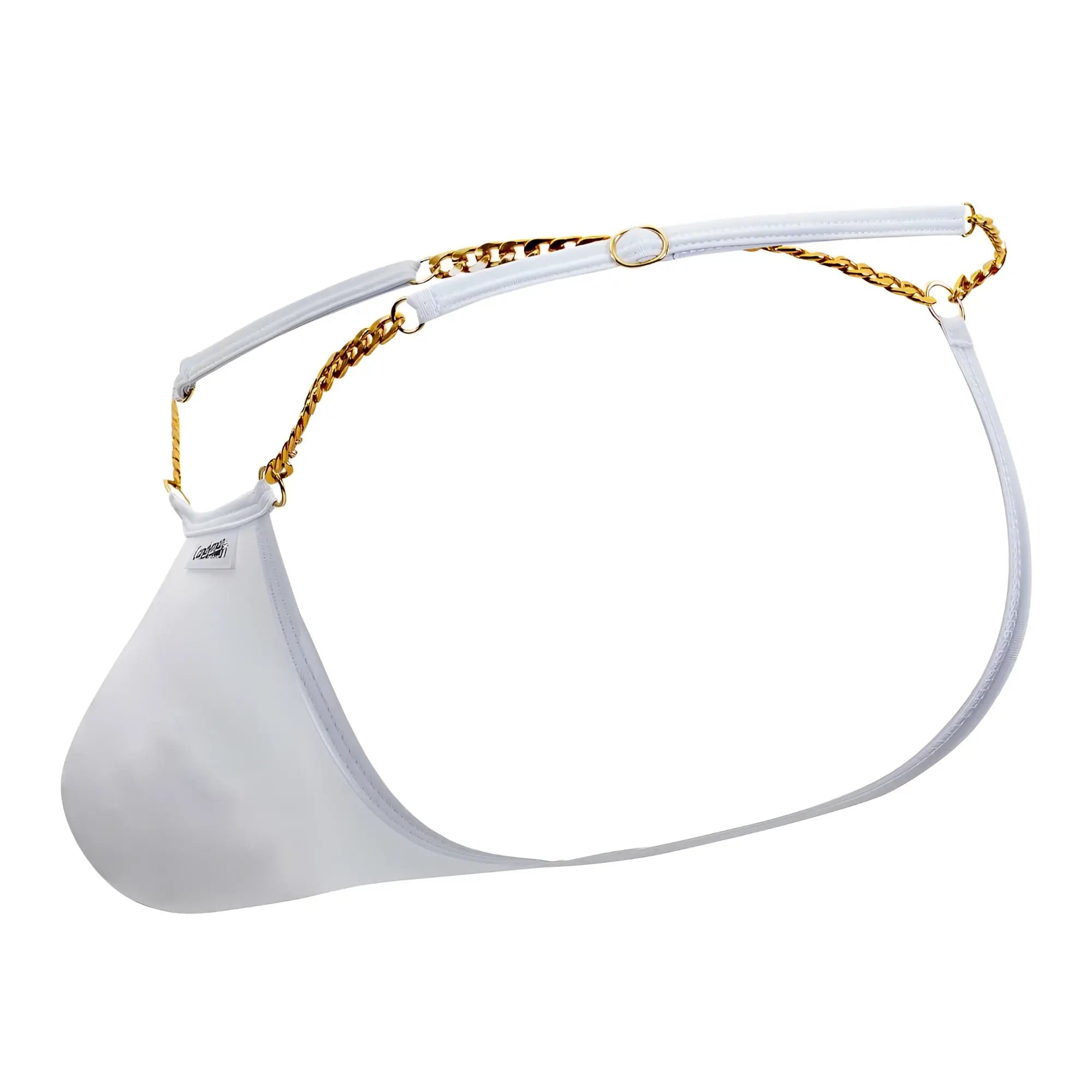 White mesh brief with gold chain strap from candyman 99586 chain g-string in white showing front view