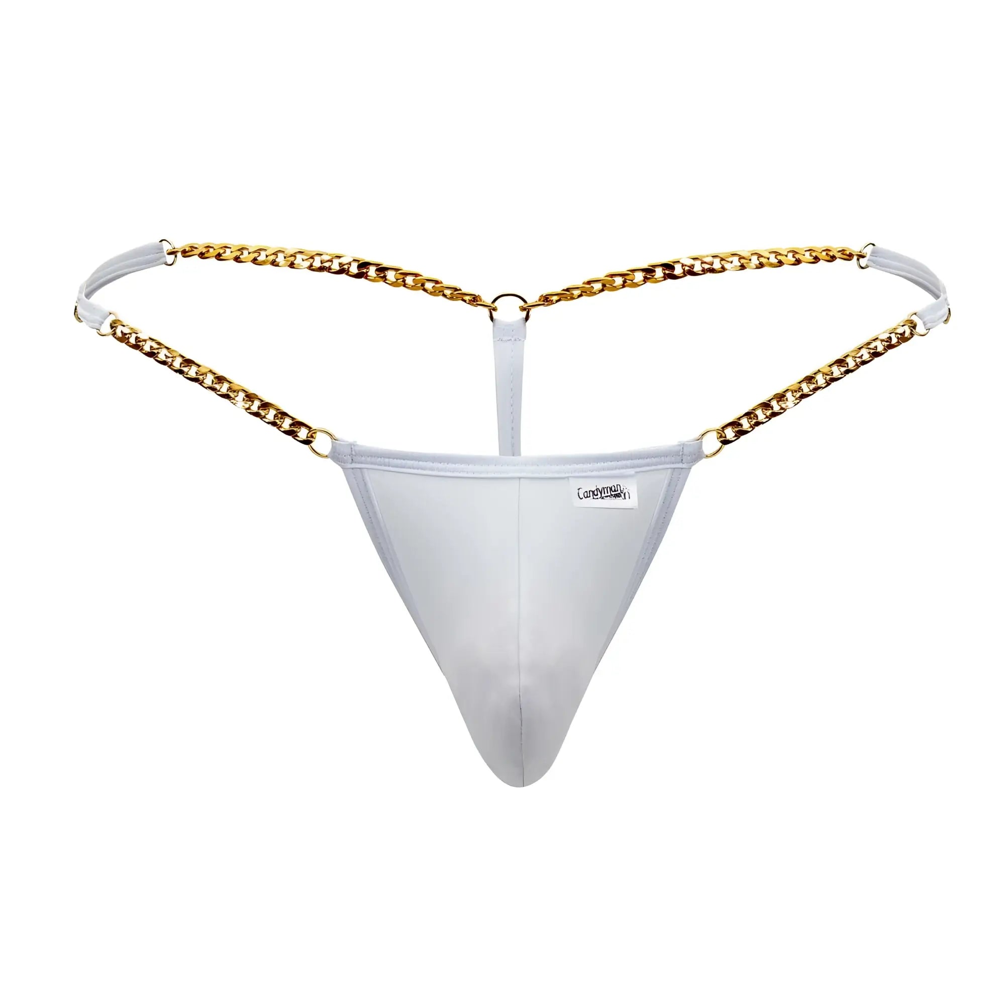 White mesh chain g-string thong with gold chain detailing from candyman 99586 in white color