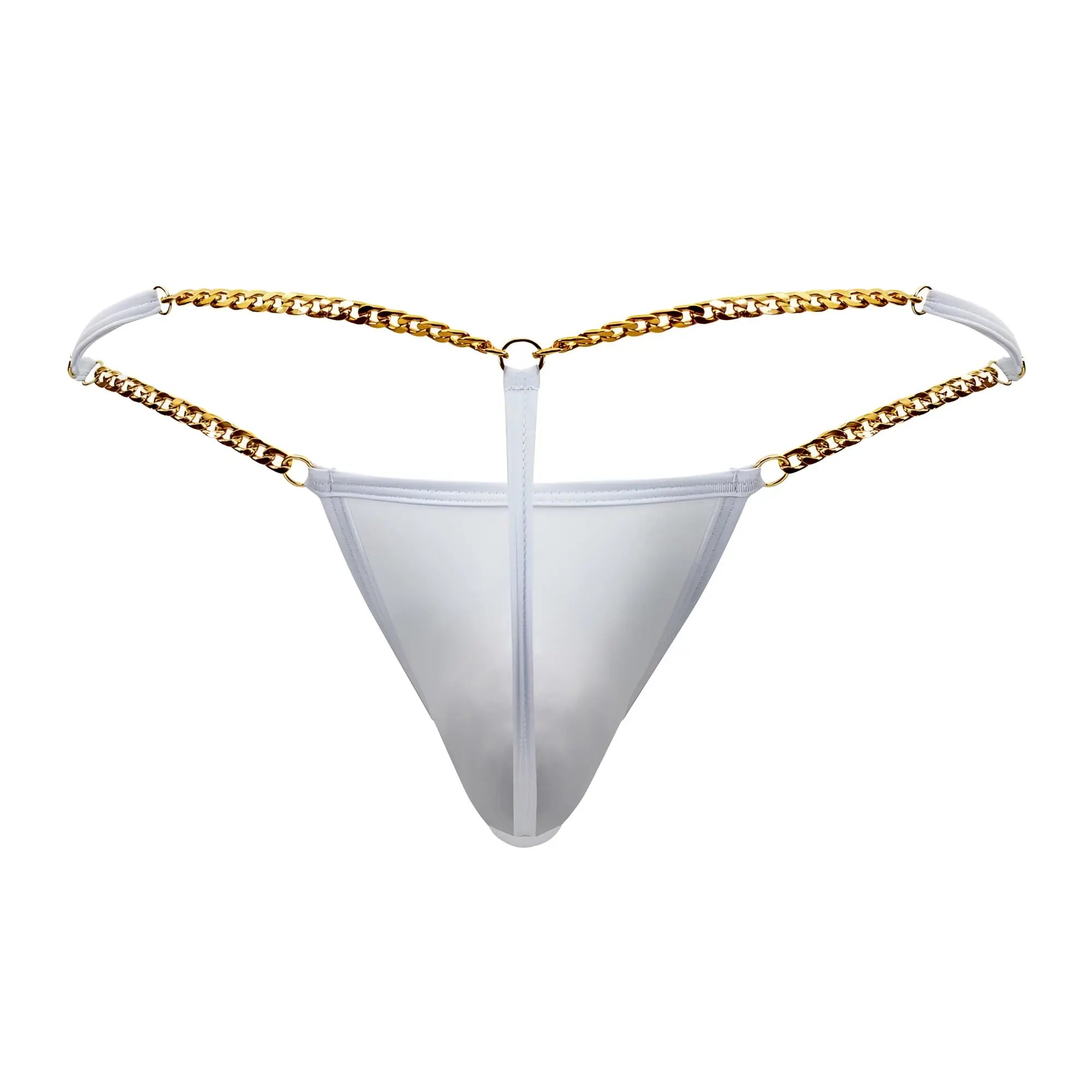 Transparent white mesh thong with gold chain detailing from candyman 99586 chain g-string collection