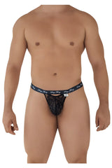 Black lace thong with branded waistband from candyman 99594 sexy thing lace thongs color black showing back side