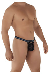 Black lace thong with branded waistband front view from candyman 99594 sexy thing lace thongs color black