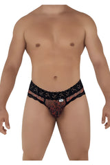 Black lace-trimmed men’s briefs with sheer leopard print mesh front candy man 99596 mesh-lace thong