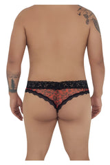 Red leopard print thong with black lace trim from candyman 99596x mesh lace thongs collection
