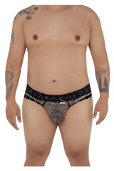 Black lace-trimmed mesh briefs with snake print pattern from candyman 99596x mesh-lace thongs collection