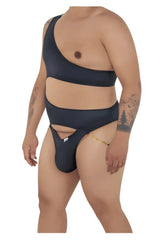 Black CandyMan 99597X one-shoulder swimwear with cutout design and gold chain detail for stylish beachwear