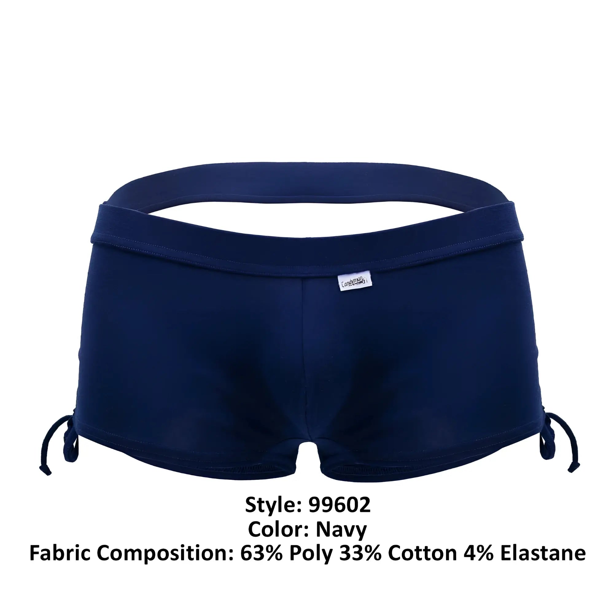 Navy blue CandyMan 99602 lounge pajama shorts with side drawstrings and a branded tag for comfortable loungewear