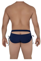 Navy blue Candyman 99602 lounge pajama shorts with side ties and back cutout shown from the back side