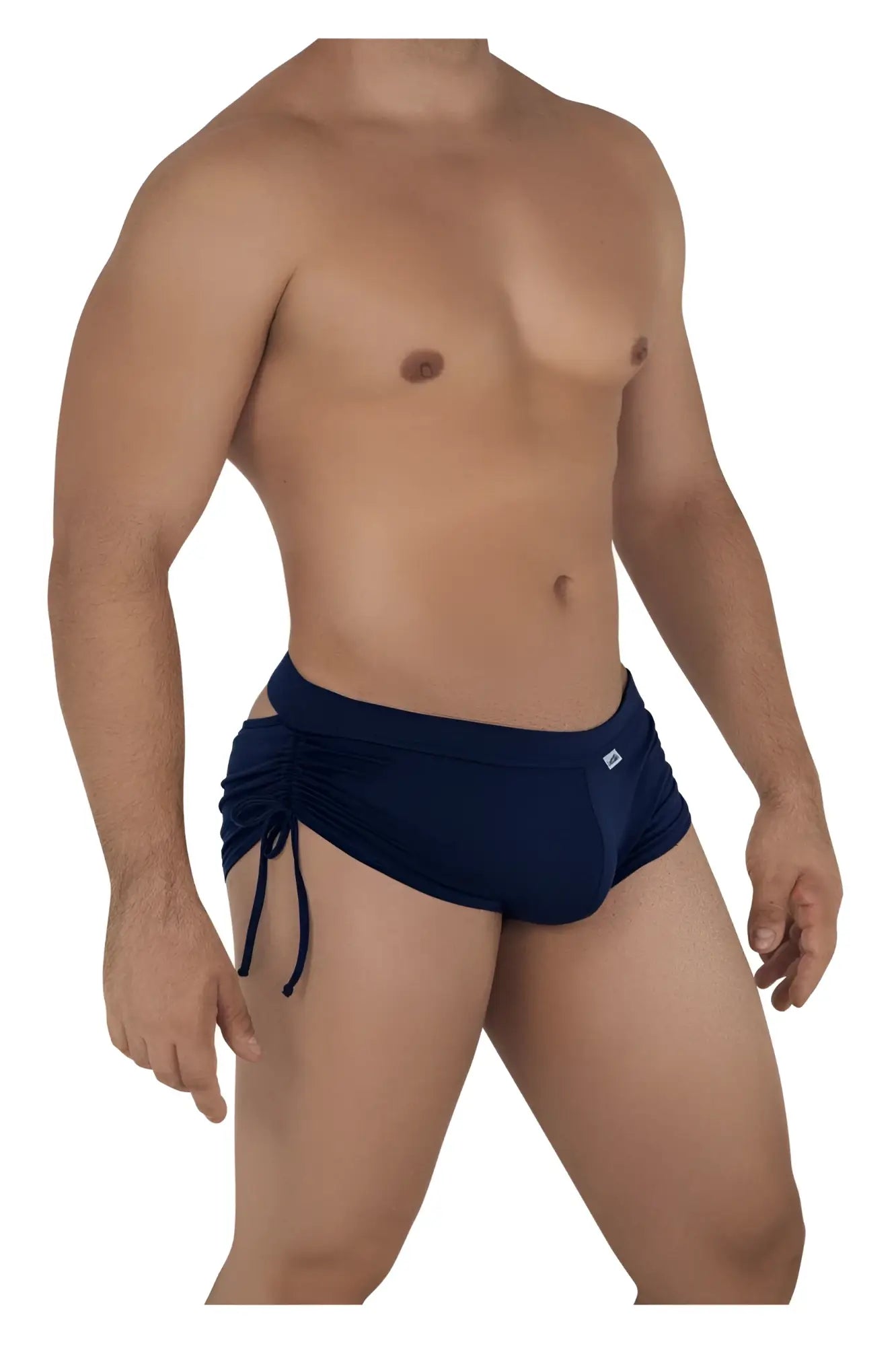 Navy blue CandyMan 99602 lounge pajama shorts with side ties and small waistband logo, comfortable sleepwear