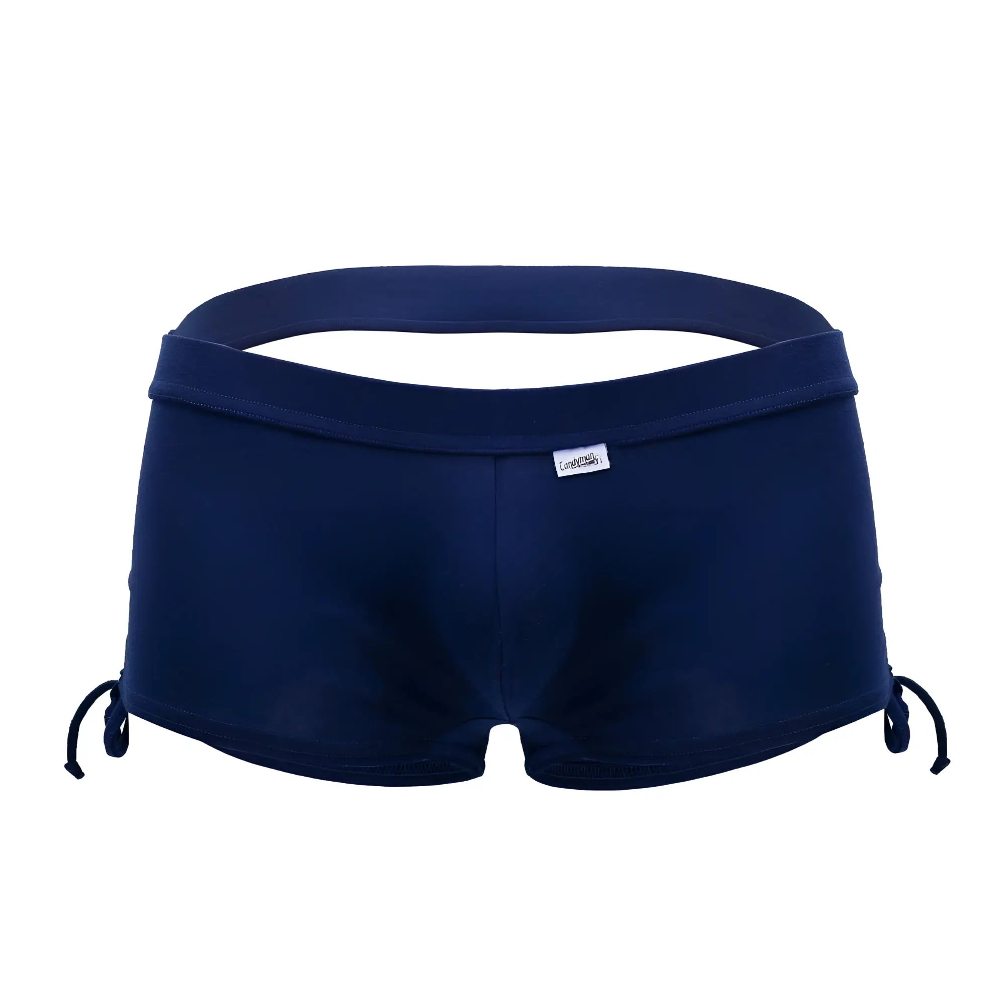 Navy cotton CandyMan 99602X lounge pajama shorts with side ties and brand tag on the waistband