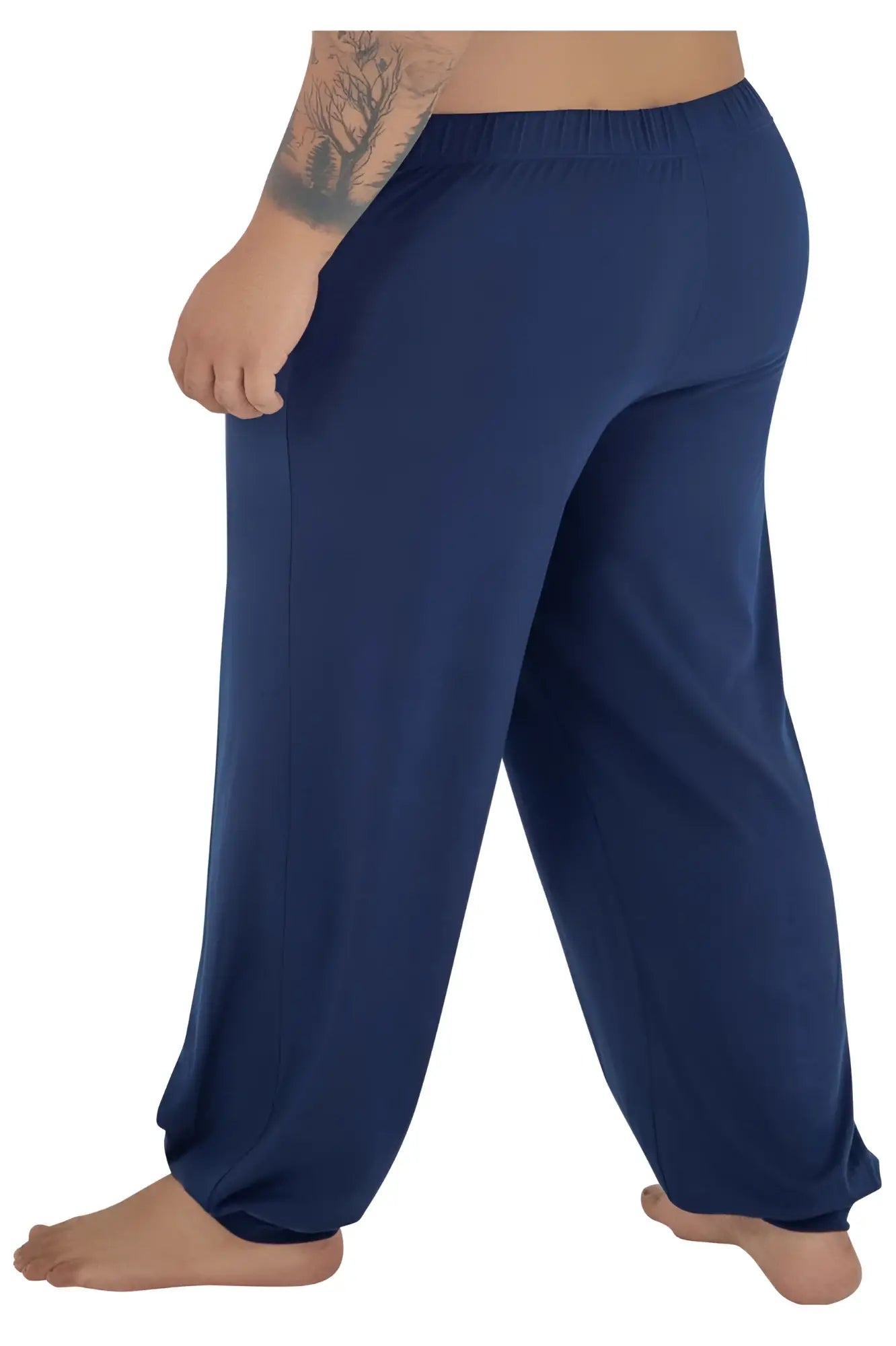Navy blue cotton elastic waist harem pants CandyMan 99603X lounge pajama pants front view