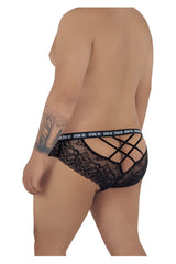 Black lace men’s underwear with crisscross back design and elastic waistband with spank me text candyMan 99615X