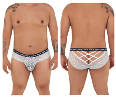 CandyMan 99615X spank me white lace briefs for men with black elastic waistband and intricate crisscross back design