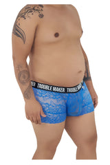 Dark blue CandyMan 99616X trouble maker lace trunks boxer briefs with black elastic waistband and lace material