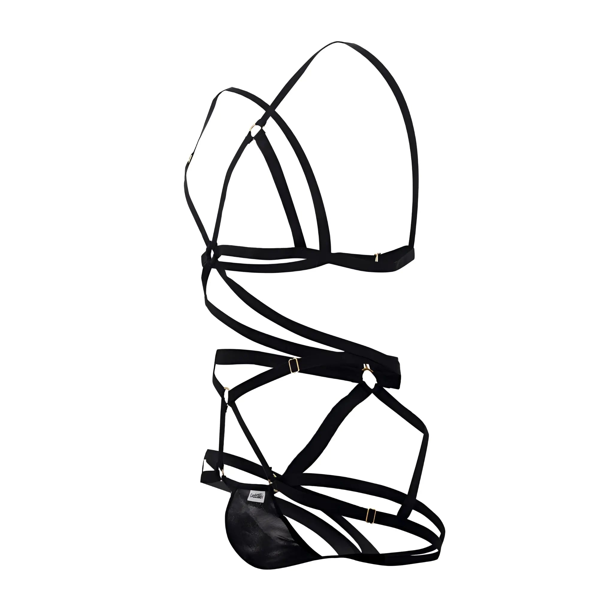 Black lace-up lingerie set candyMan 99635 harness two piece set with minimalist strappy design