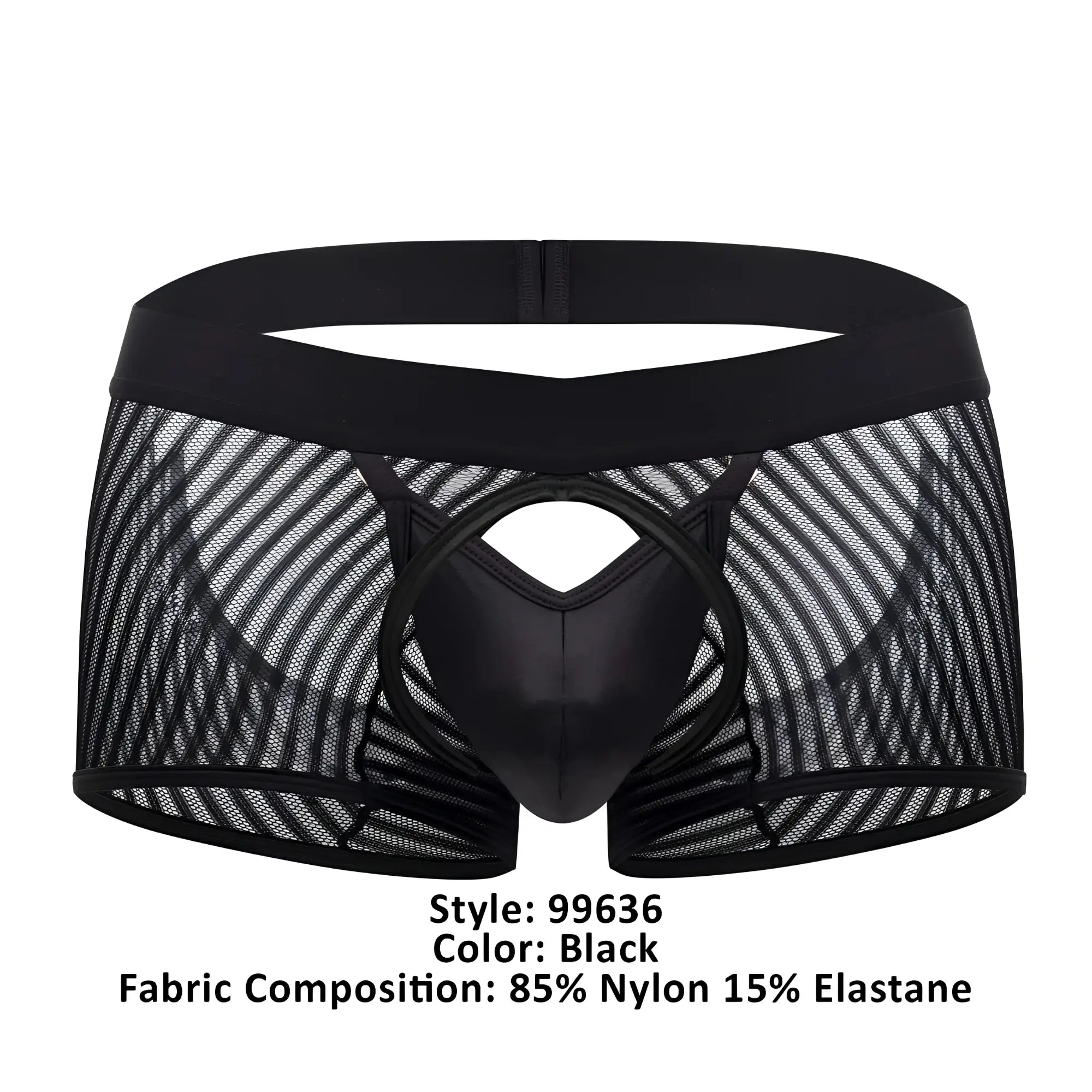 CandyMan 99636 black mesh trunks with glossy solid center panel and elastic waistband for comfortable wear
