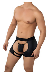 Black Candyman 99637 chaps thongs with gold-tone metal clasps and cutout design in men’s briefs style