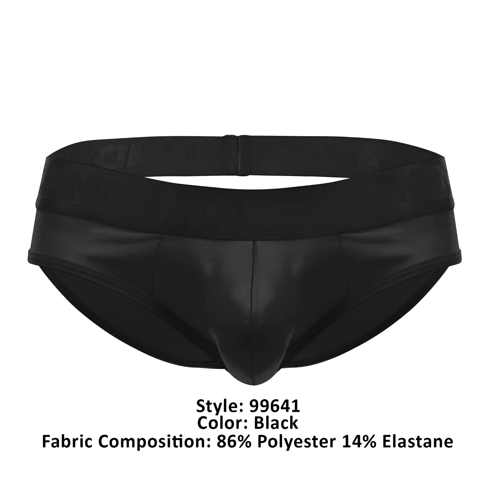 Black glossy finish CandyMan 99641 shorty briefs made of 86 polyester and 14 elastane for men