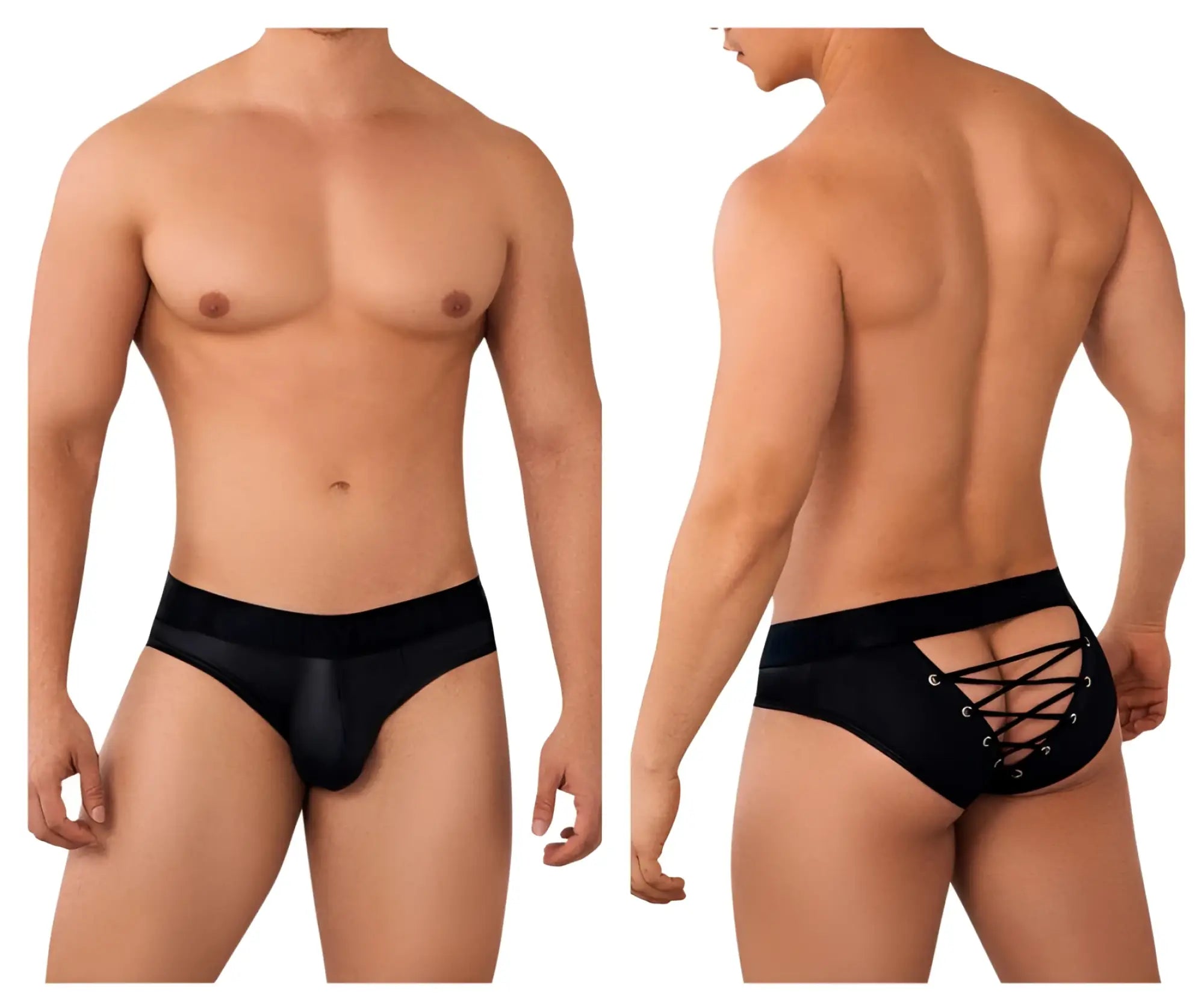 Black candyMan 99641 shorty briefs with lace-up detail and smooth form-fitting design in breathable fabric