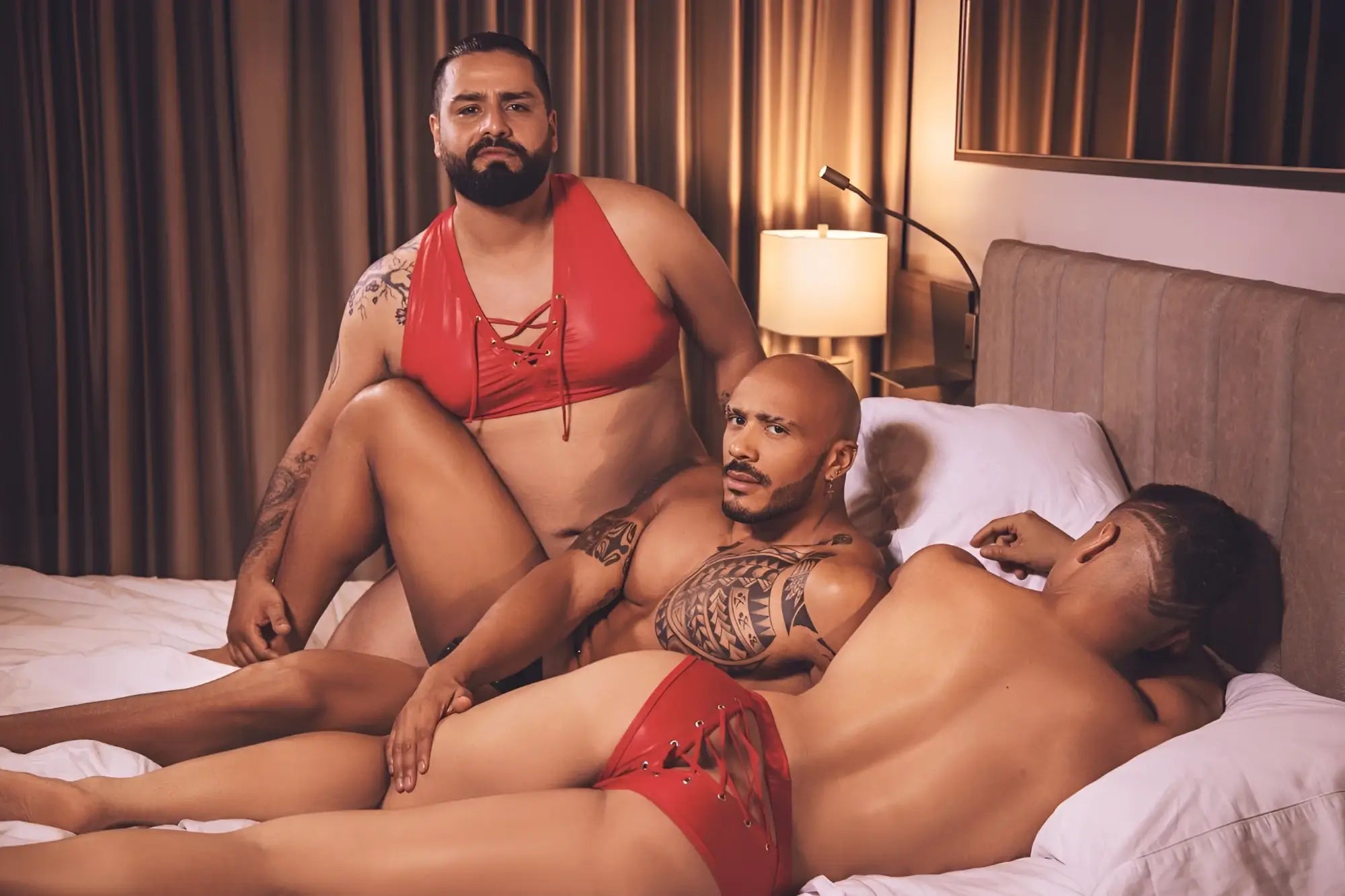 Red lace-trimmed CandyMan 99641 shorty briefs in vibrant red designed for stylish swimwear use