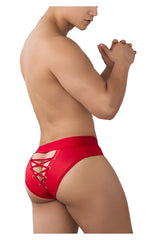 Candyman 99641 shorty briefs red lace-up briefs with satin waistband and metallic eyelets