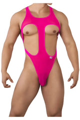 Vibrant hot pink candyMan 99643 mesh bodysuit with cutout design one-piece swimsuit in fuchsia mesh material