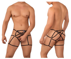 Black strappy harness style underwear with gold toned metal clasps candyMan 99646 cage jockstrap color black