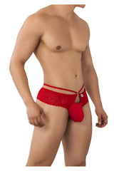 Red lace men’s briefs with a central pouch and decorative trim from candyman 99647 in vibrant red color