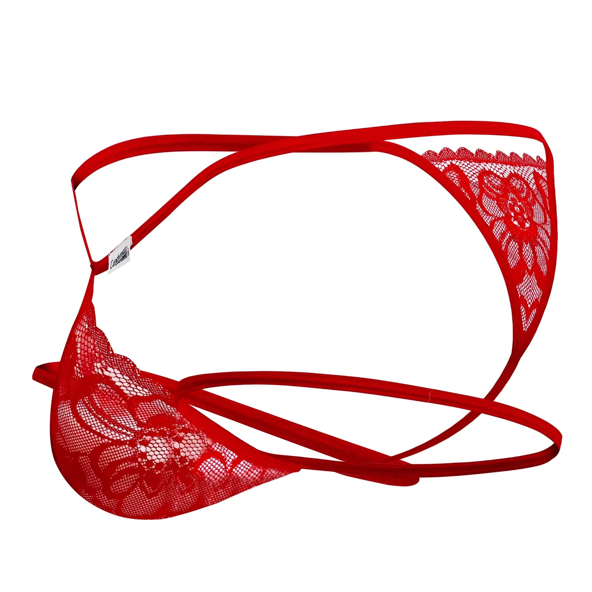 CandyMan 99668 red lace thong with floral patterns and thin elastic straps for stylish intimate wear