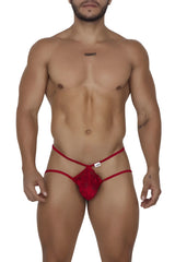 Red candyMan 99668 jock thong with lace fabric thin straps and central decorative panel for men