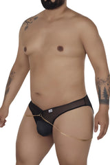 CandyMan 99672X chain jock briefs in black feature black mesh fabric with a gold chain attached to the side