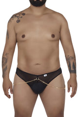 Black candyMan 99672X chain jock briefs with gold chain detailing made of black mesh thong fabric front view