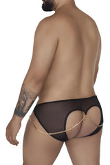 Back view of black candyMan 99672X chain jock briefs sheer mesh with gold chain detail across the back