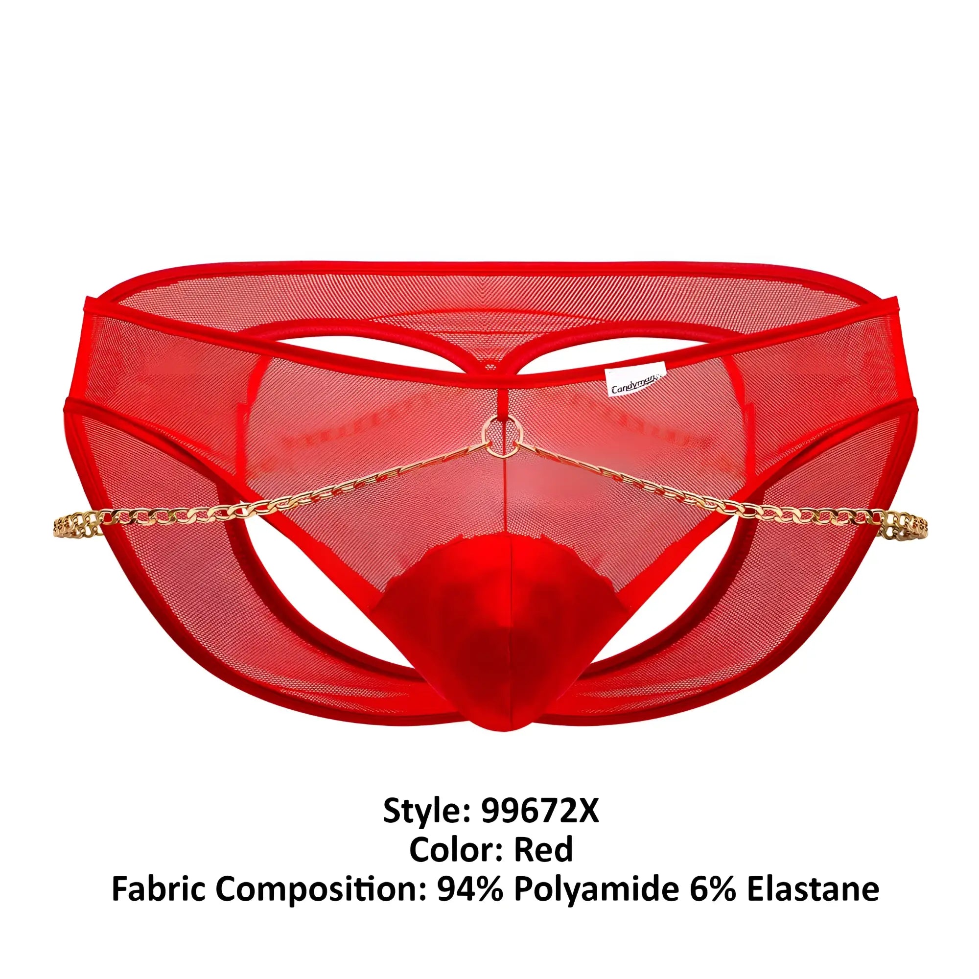 Red mesh candyMan 99672X chain jock briefs with gold chain detail across the front