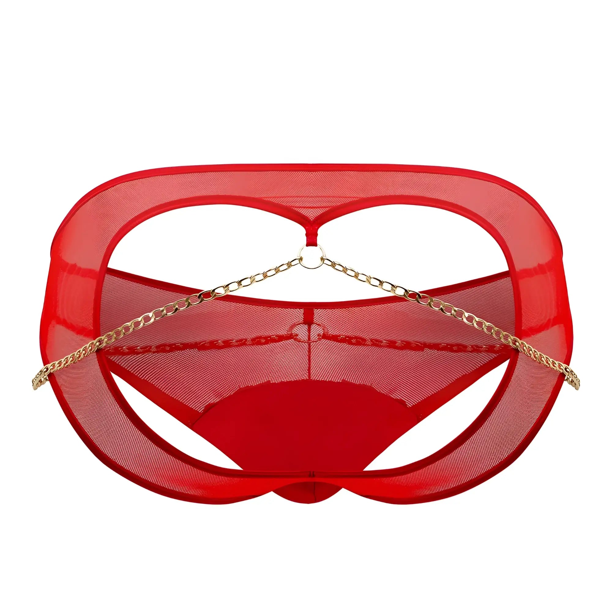 Red mesh CandyMan 99672X chain jock briefs with a gold chain detail across the front for stylish lingerie wear