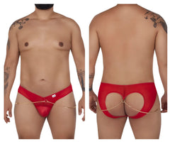 Red candyMan 99672X chain jock briefs with gold chain detailing in red mesh fabric front view