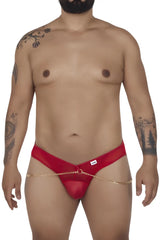 CandyMan 99672X chain jock briefs in red sheer mesh with a gold chain attached to the front
