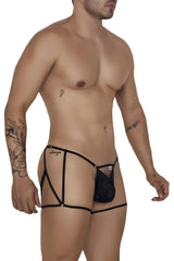 Black lace candyMan 99678 garter thong with adjustable straps and branded logo on the side
