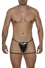 Black lace thong with thin black straps and gold-tone hardware from candyman 99678 garter thongs in black