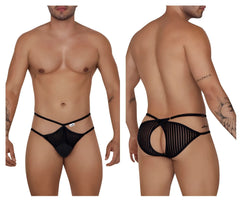 Black mesh briefs with distinctive crisscross design and back cutouts from candyman 99681 collection