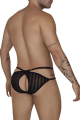CandyMan 99681 black mesh briefs with striped pattern and adjustable straps for comfortable fit
