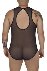 Black sheer mesh one-piece bodysuit with cross-cutout back design candyMan 99683X tulle bodysuit color black