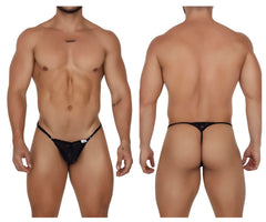 Black lace thong candyMan 99685 with adjustable straps and small white label on the front in black color