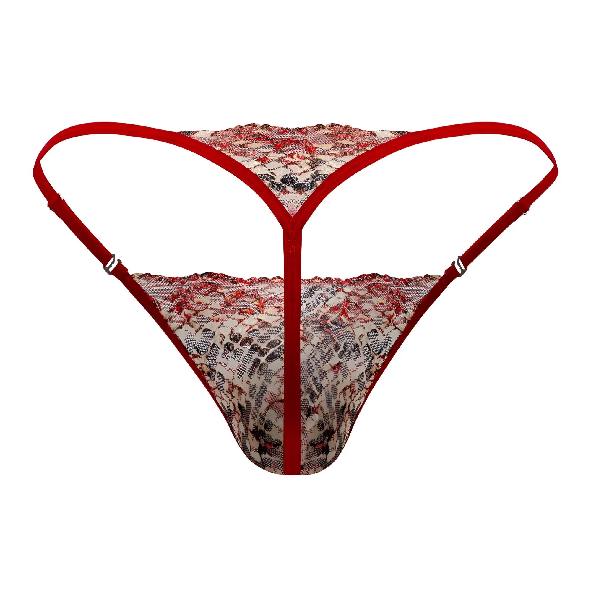 Red lace thong with floral pattern and thin straps from Candyman 99685 in vibrant red color