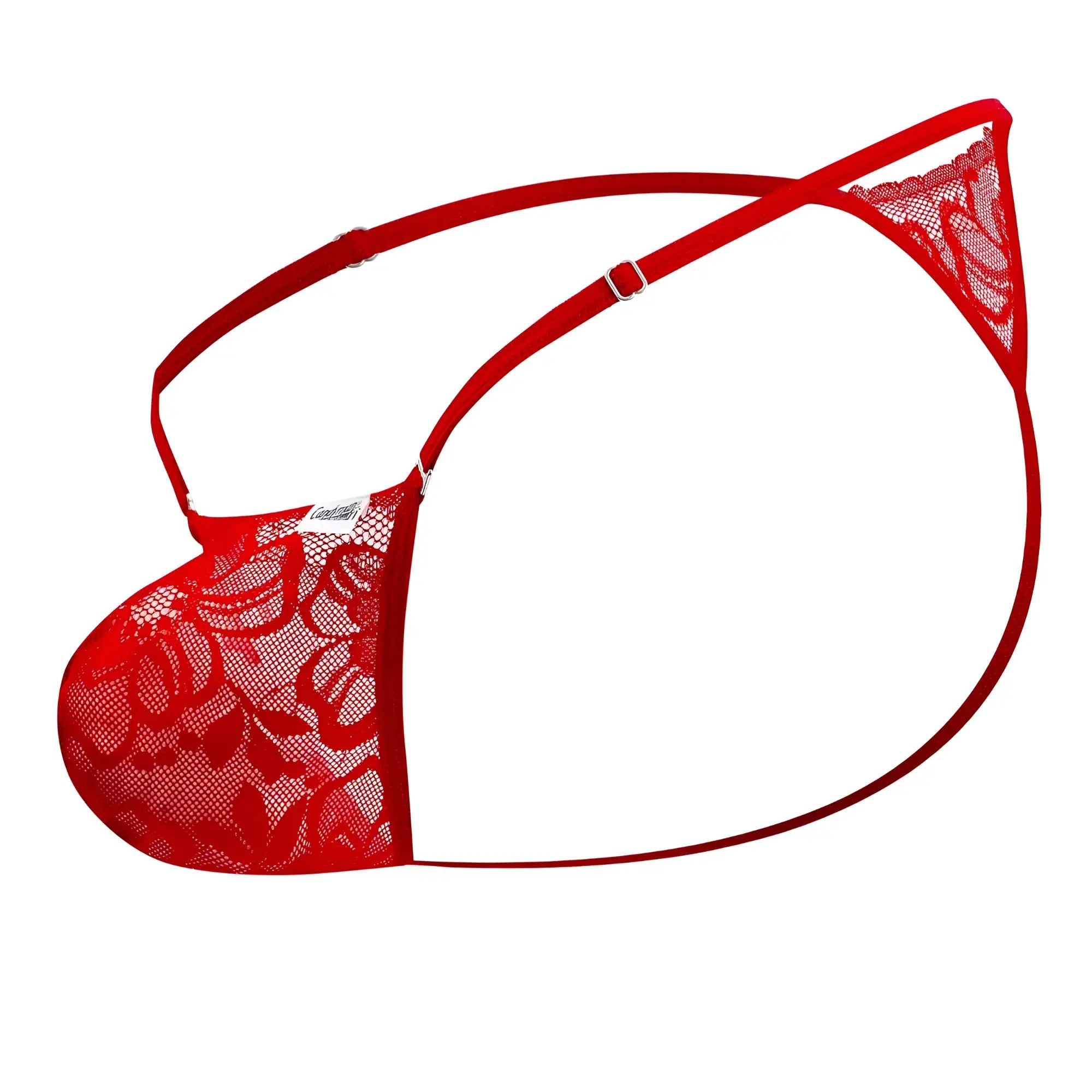 Red lace thong with floral pattern and adjustable straps from candyman 99685 collection