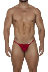 Red lace thong with a small white brand tag on the waistband from Candyman 99685 lace thongs color red collection