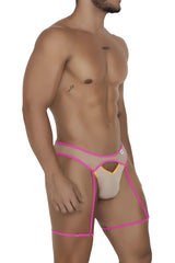 Pink and beige mesh briefs with cutout design from candyman 99687 garter jock two piece set color beige-neon