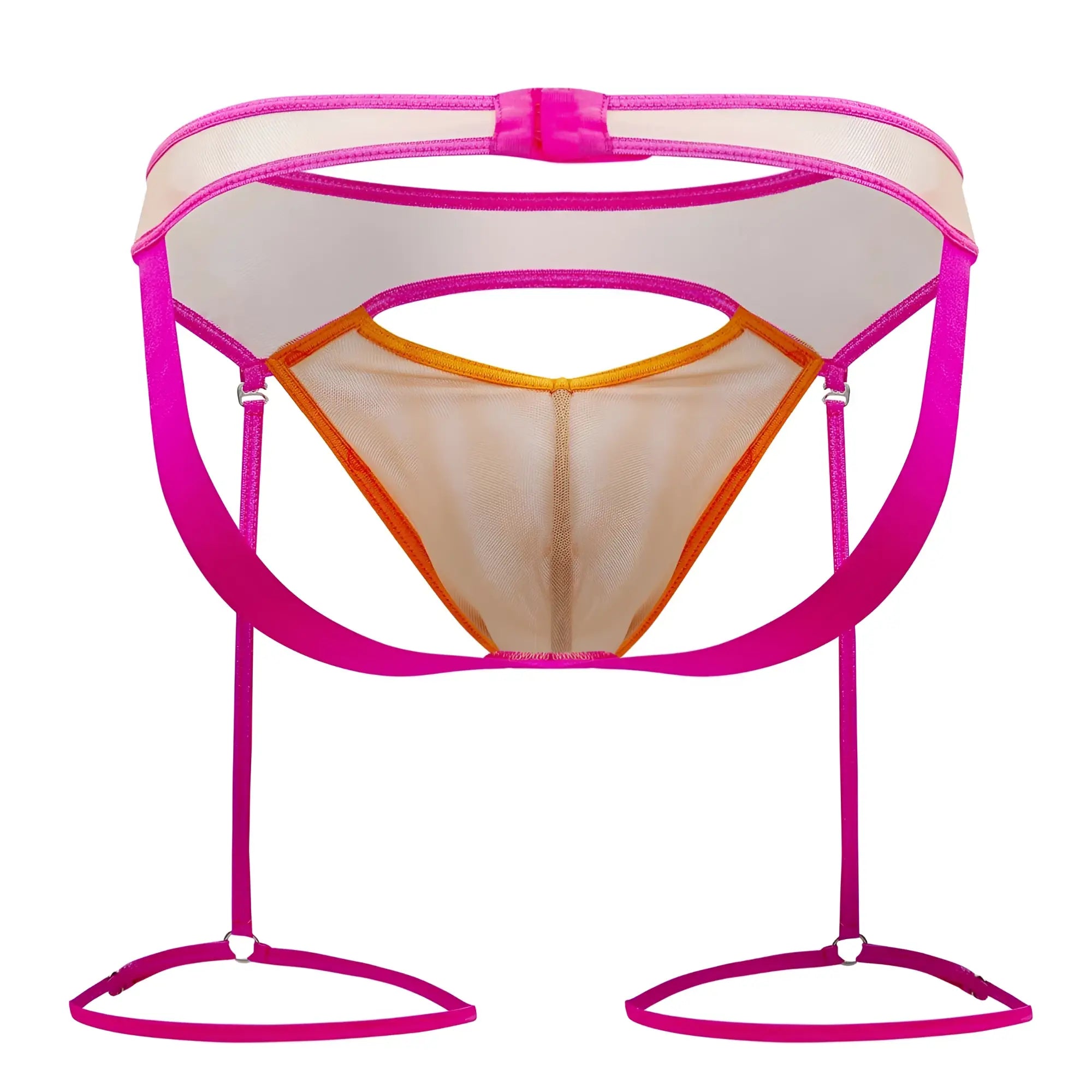 A vibrant beige-neon mesh lingerie set candy man 99687 garter jock two piece set with adjustable straps